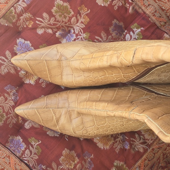 Prada Camel Embossed To the knee zip up healed boots - Picture 7 of 11